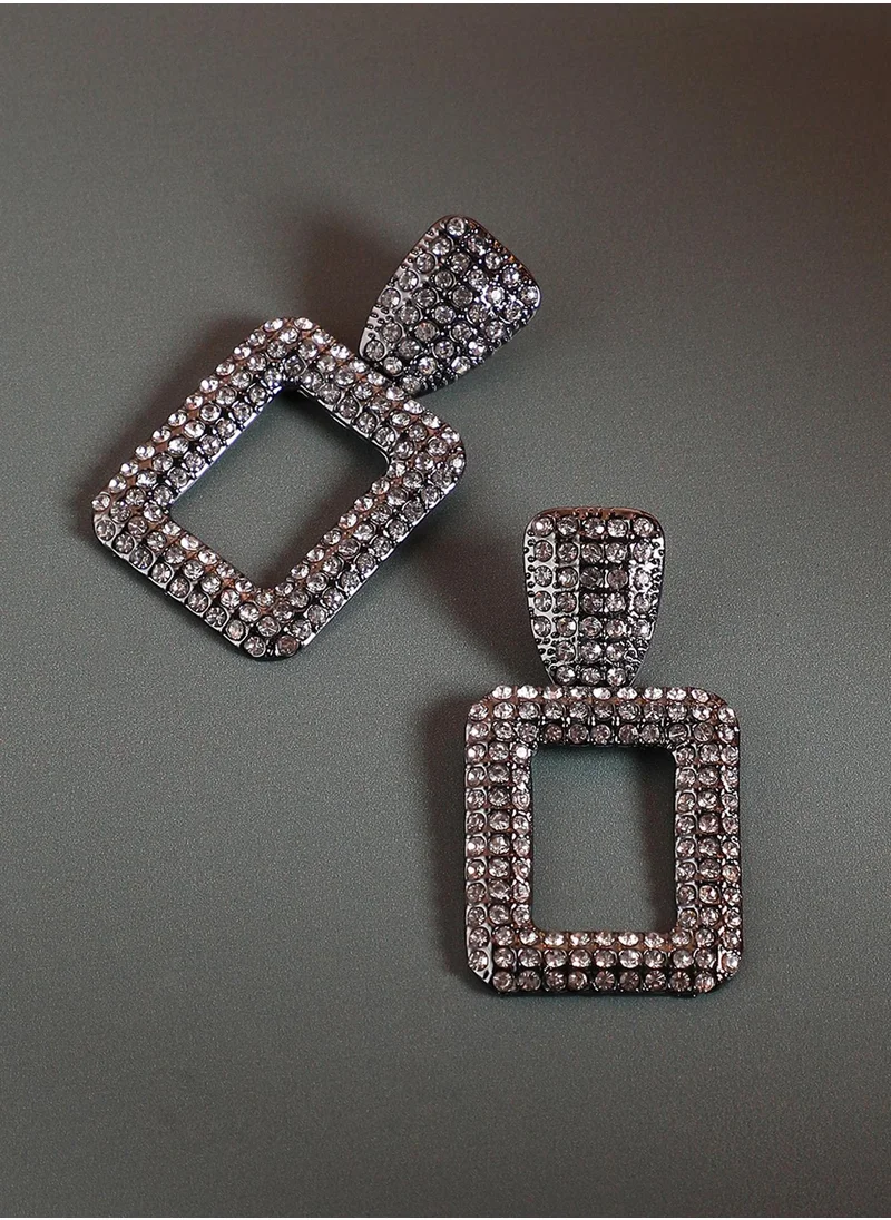 سوهي Stone Studded Square Shaped Drop Earrings