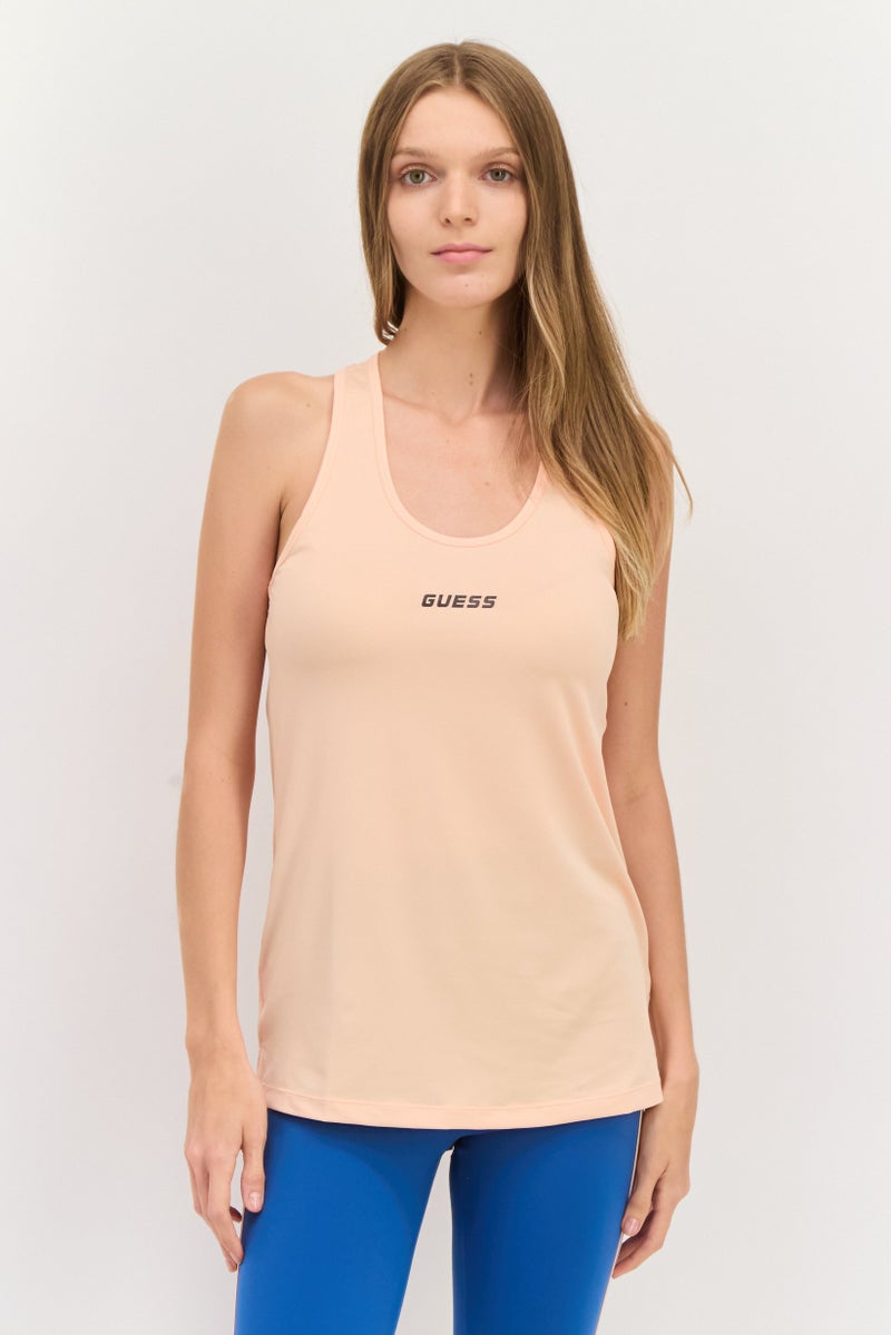 GUESS Women Sportswear Fit Sleeveless Training Top, Orange  - Image 1