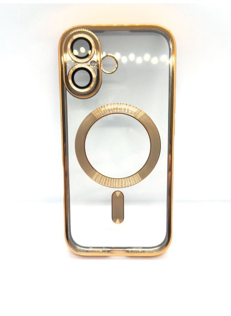 Iphone 17 Clear iPhone Case with MagSafe Compatible Magnetic Ring and Shock-Absorbing Gold Frame - Image 1