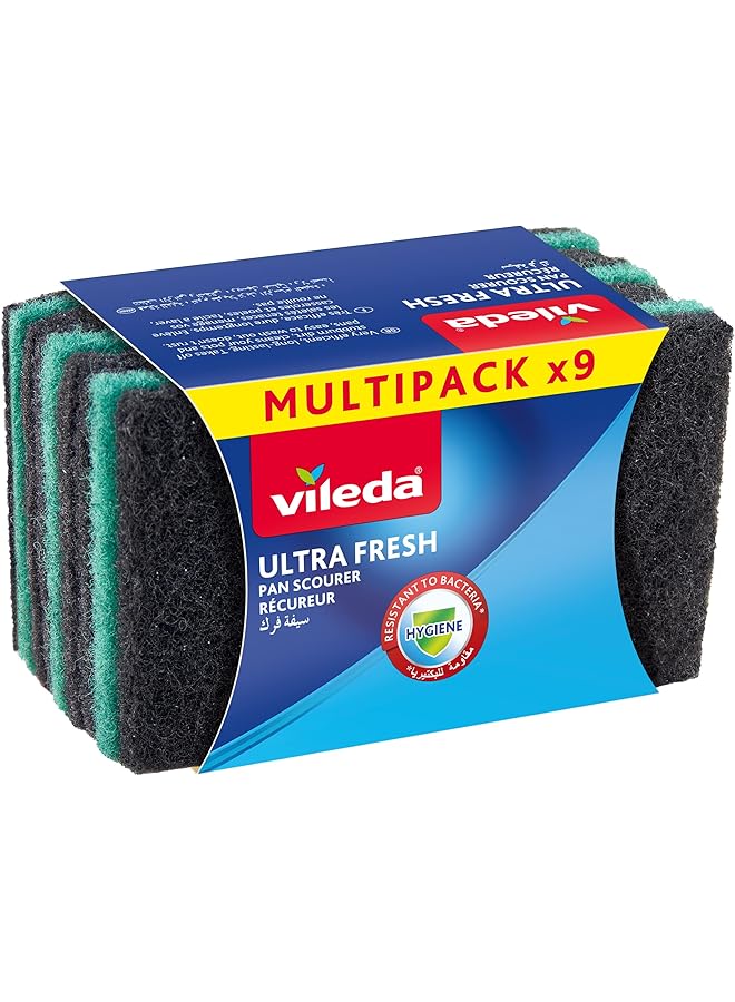 Vileda Ultra Fresh Pan Scourer Set Green Black 9 Pieces Multipurpose Fibre Securer Pan Set Slows Down Bacteria And Removes The Most Stubborn Dried Dirt.