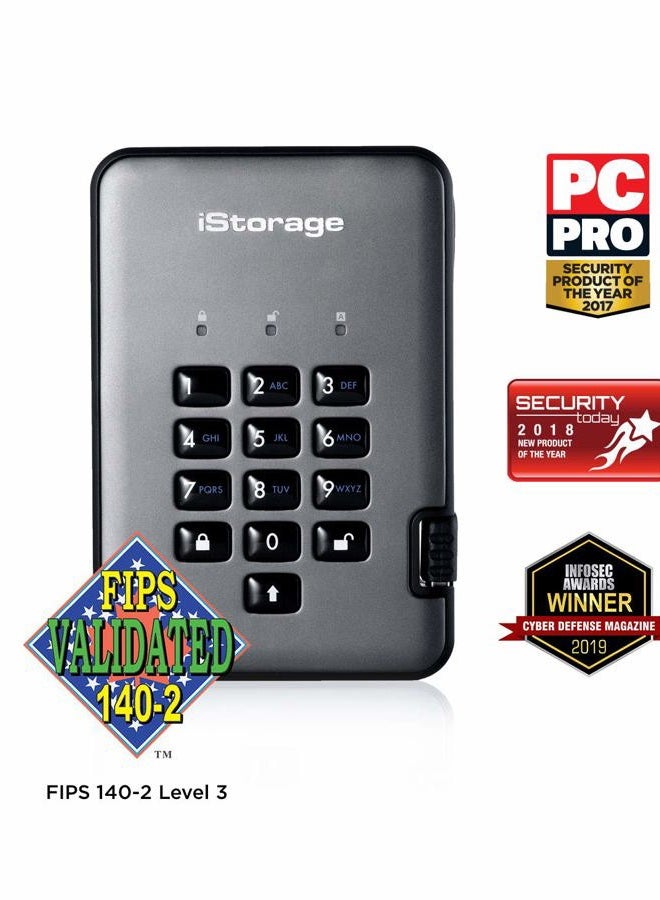 iStorage قرص Ashur PRO2 SSD سعة 128 جيجابايت - محرك أقراص ثابت آمن - معتمد من FIPS المستوى 3 - محمي بكلمة مرور - مقاوم للغبار/الماء - تشفير الأجهزة - Image 1