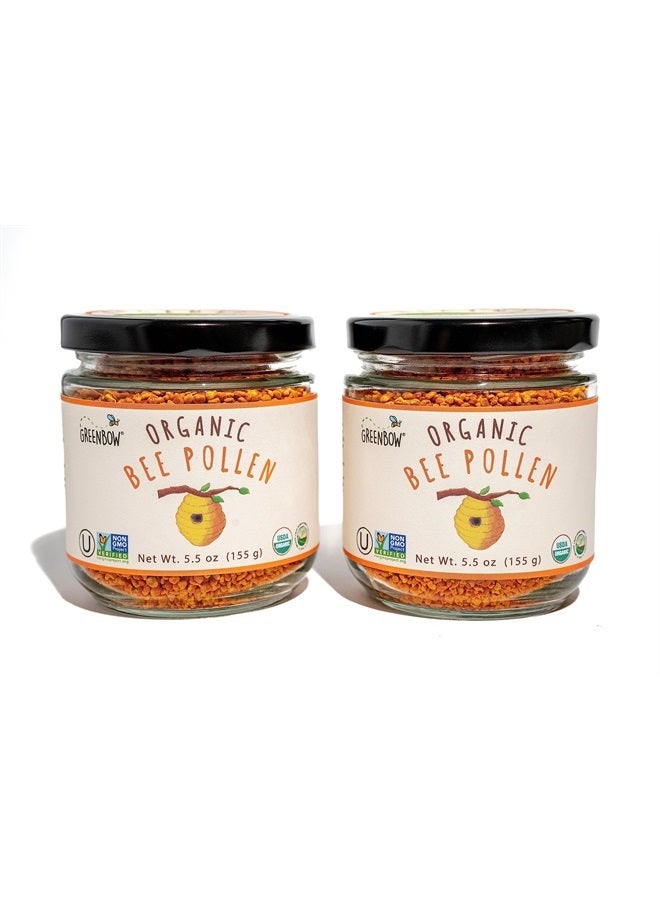 greenbow Organic Bee Pollen - 100% USDA Certified Organic, Non-GMO, Pure, & Natural Bee Pollen - Superfood Packed with Proteins, Vitamins & Minerals - Kosher Certified, Gluten Free -155g x 2 Jars - Image 1
