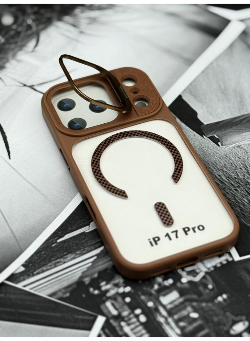 general Cat-Cot Magnetic Shockproof Case for iPhone 17 Pro with Camera Lens Protector & Kickstand Ring – Anti-Scratch, MagSafe Compatible, Carbon Fiber Design - Image 1