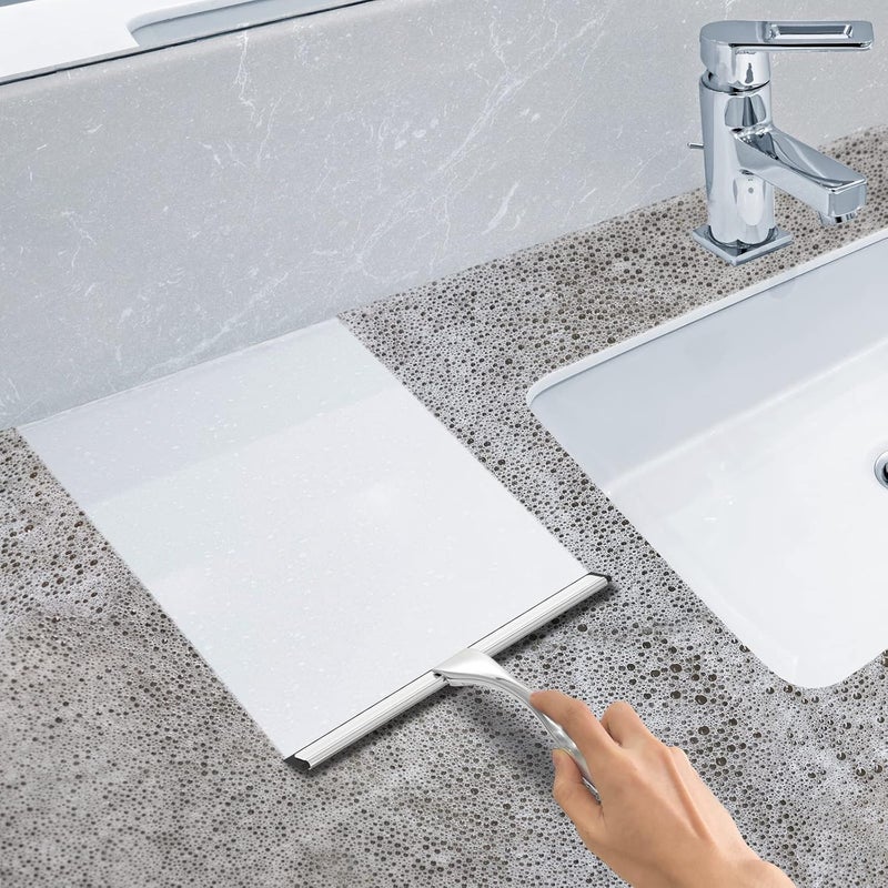 Docrok All-Purpose Stainless Steel Shower Squeegee for Shower Glass Door with 2 Adhesive Hooks, Bathroom Cleaner Tool Household Window Mirror Squeegee, Cleaning Tile Wall, Car, 10 Inch Silver - Image 5