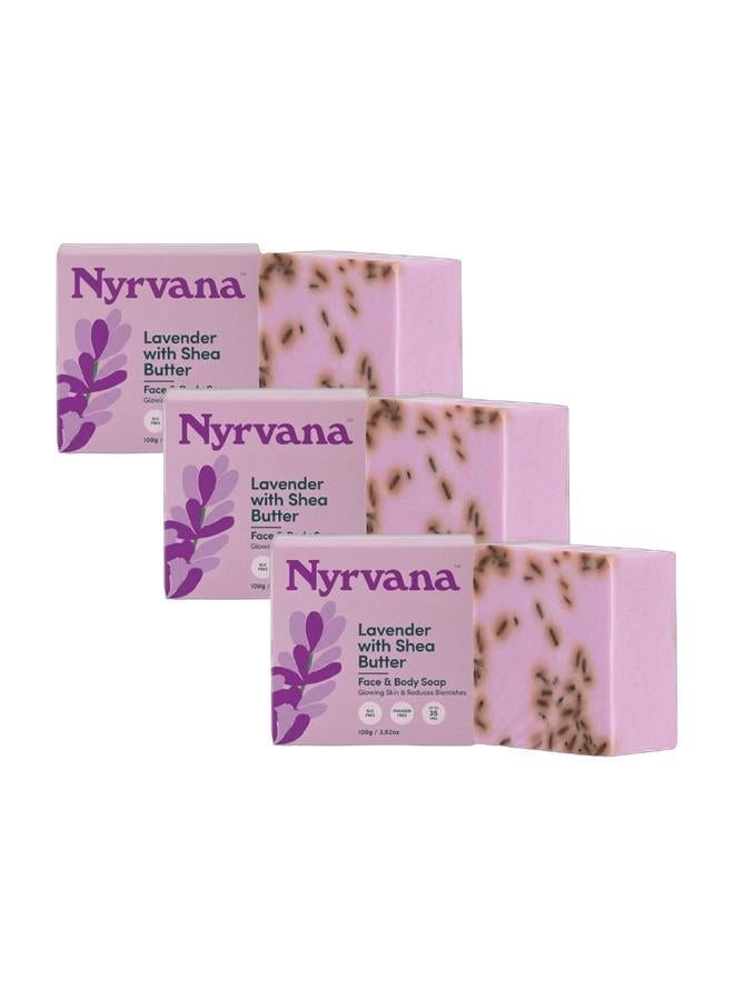 Nyrvana Calming Soap Bar - Lavender with Shea Butter - Pack of 3 x 100g (3.52 oz) - For Relaxing Bath & Calm Skin - Natural Handmade Face & Body Bathing Bar, SLS Free - 100g - Image 1