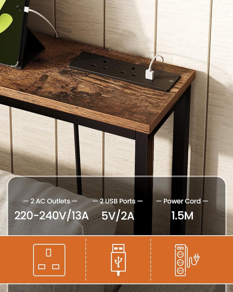 CHOEZON 200 cm Narrow Console Table with Power Outlet, 18 cm Skinny Sofa Table, Long Behind Couch Table with Charging Station, for Entryway, Hallway, Living Room, Rustic Brown and Black DTXG20KBF - Image 5