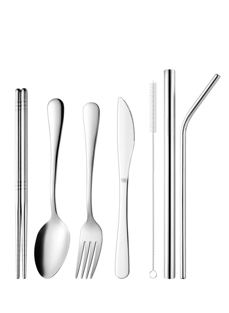 جين لى تشيانغ مجموعة أدوات مائدة محمولة من الفولاذ المقاوم للصدأ 304 مكونة من 7 قطع لحفلات النزهات والمطاعم والتجمعات المنزلية - Image 1