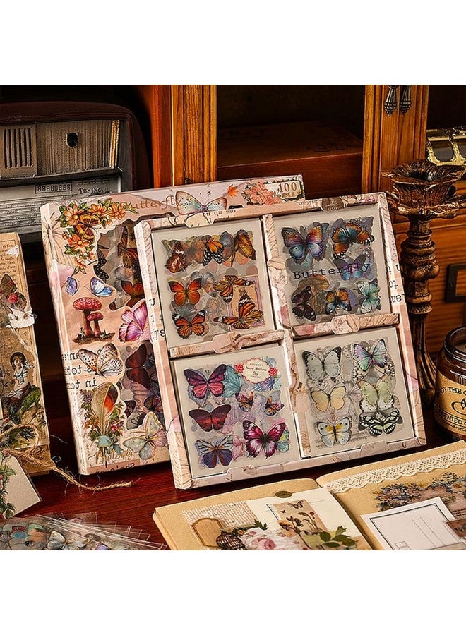 R H LIFESTYLE R H LIFESTYLE 100 Pcs Butterfly Self-Adhesive Sticker Vintage Retro Decorative Stickers For Paper Scarpbooking, Journaling, Greeting Card, Projects And DIY Art Craft (Butterfly), 16.5 Cm X 16.5 Cms  - Image 1