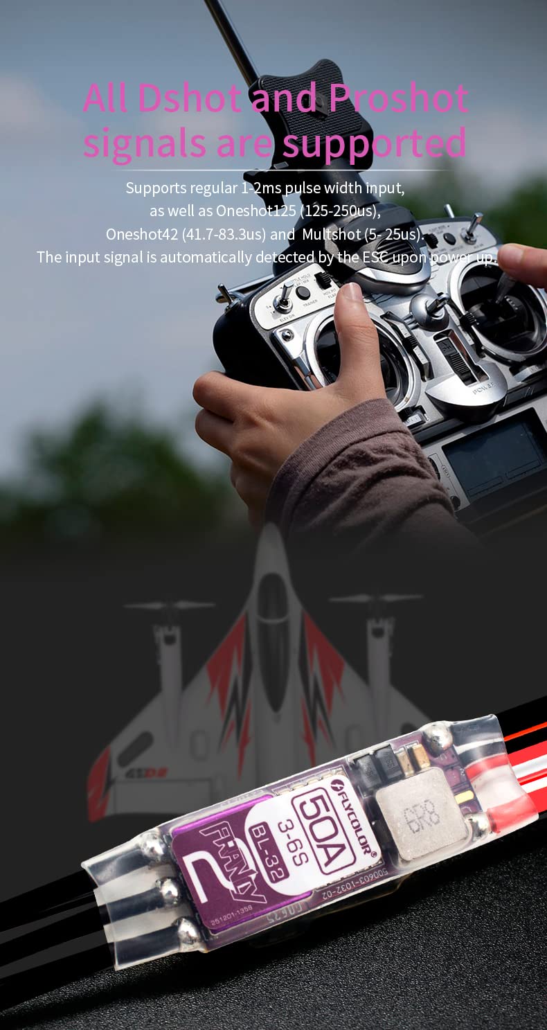 FLYCOLOR Francy2 50A Brushless ESC Speed Controller Support 3-6S BEC 5V/3A BL32 Dshot with XT60 & 3.5mm Bullet Plugs for RC Airplane P5B Sailplane - Image 4