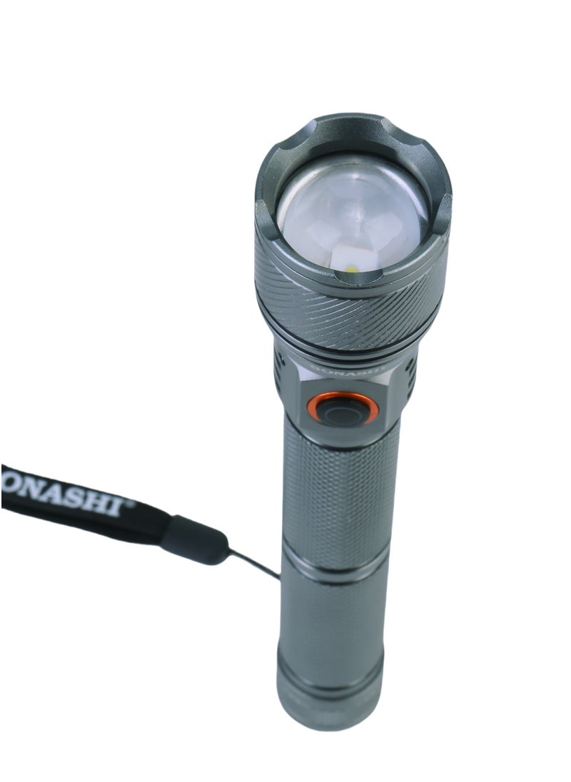 SONASHI - Rechargeable LED Torch with Zoom Function | 6000mAh Battery with Type-C Charging | 1000 Meters Long Coverage | Hyper Bright 15-Watt Laser LED with 2 Hours Continuous Working | LED Flashlight for Camping & Hiking | SLT-3911Z Grey (Pack of 3) - Image 1