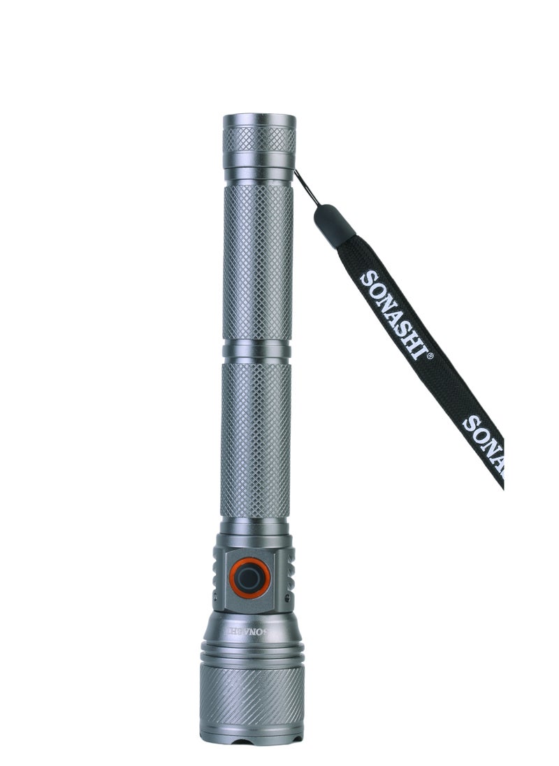SONASHI Rechargeable LED Torch with Zoom Function | 6000mAh Battery with Type-C Charging | 1000 Meters Long Coverage | Hyper Bright 15-Watt Laser LED with 2 Hours Continuous Working | LED Flashlight for Camping & Hiking | SLT-3911Z Grey (Pack of 3)  - Image 2