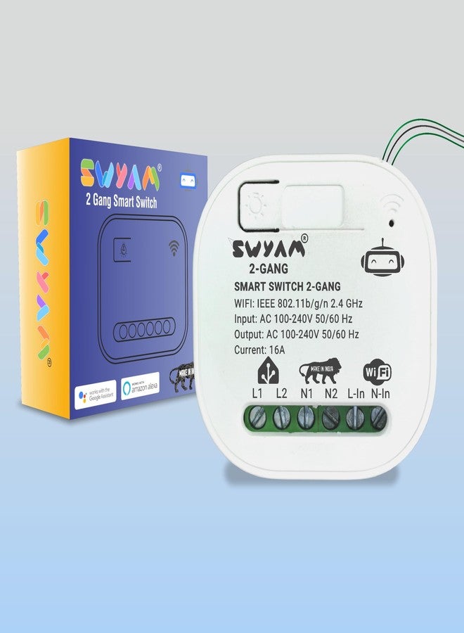 SWYAM مفتاح ذكي ثنائي المقابس يعمل بتقنية الواي فاي من SWYAM®، متوافق مع Home Assistant | صنع في الهند (ضمان لمدة عام) | تحكم محلي في التشغيل الآلي والمشاهد | لا يتطلب جهاز تحكم مركزي | تحكم في الإضاءة والأجهزة - Image 1