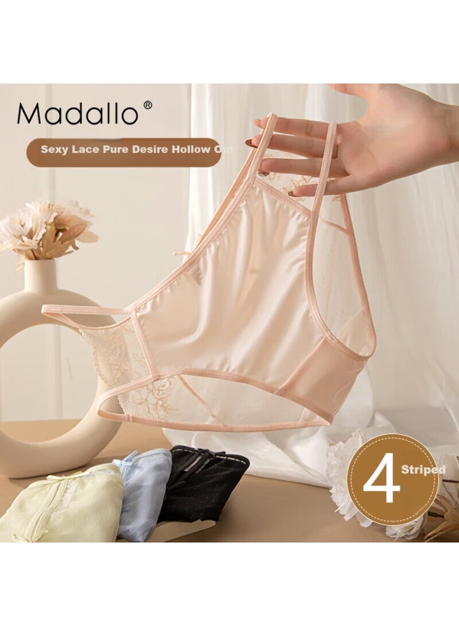 Madallo Lace Panties Women Hollow Mesh Ultra-thin Transparent Mid-waist Breathable Nude Feeling Triangle Panties L - Image 1