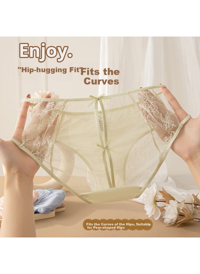 Madallo Lace Panties Women Hollow Mesh Ultra-thin Transparent Mid-waist Breathable Nude Feeling Triangle Panties L - Image 4