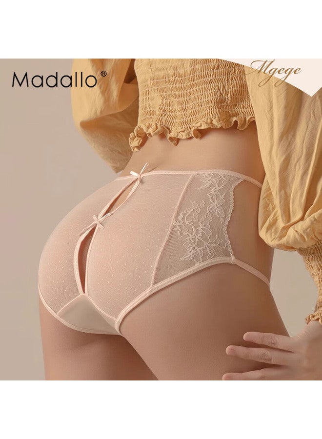 Madallo Lace Panties Women Hollow Mesh Ultra-thin Transparent Mid-waist Breathable Nude Feeling Triangle Panties L - Image 2