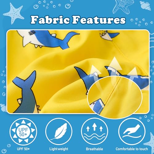 UMELOK Boys Swim Trunks Swimsuit Compression Liner Stretch Swim Shorts Boxer Brief 2 in 1 Quick Dry Swimming Trunks Beach Shorts Yellow Shark 7 - Image 5
