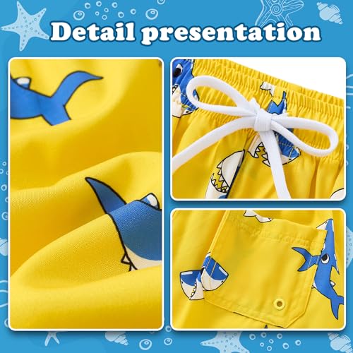 UMELOK Boys Swim Trunks Swimsuit Compression Liner Stretch Swim Shorts Boxer Brief 2 in 1 Quick Dry Swimming Trunks Beach Shorts Yellow Shark 7 - Image 4