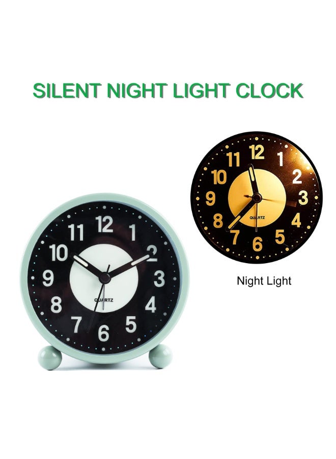 Bukela Clock Luminous 4 "Round Silent Analog Table Clock Non-Ticking, Battery Operated with Loud Alarm and Night Light Small Desk Clock for Bedroom, Bedside Table Green - Image 4