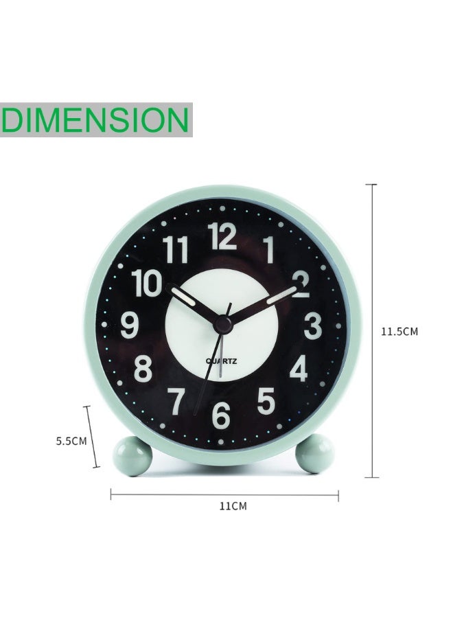 Bukela Clock Luminous 4 "Round Silent Analog Table Clock Non-Ticking, Battery Operated with Loud Alarm and Night Light Small Desk Clock for Bedroom, Bedside Table Green - Image 5