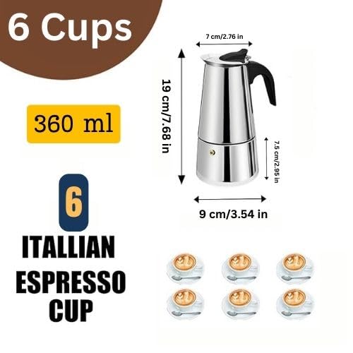 LEKORED Stainless Steel Espresso Coffee Maker Premium Grade Portable Induction Base Percolator Moka Pot Italian Coffee Maker Moka Pot For Coffee 6 Cups 360ml - Image 2