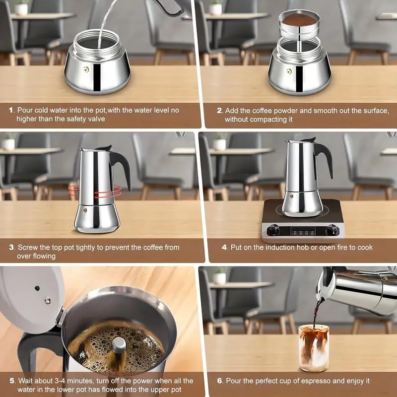 LEKORED Stainless Steel Espresso Coffee Maker Premium Grade Portable Induction Base Percolator Moka Pot Italian Coffee Maker Moka Pot For Coffee 6 Cups 360ml - Image 4