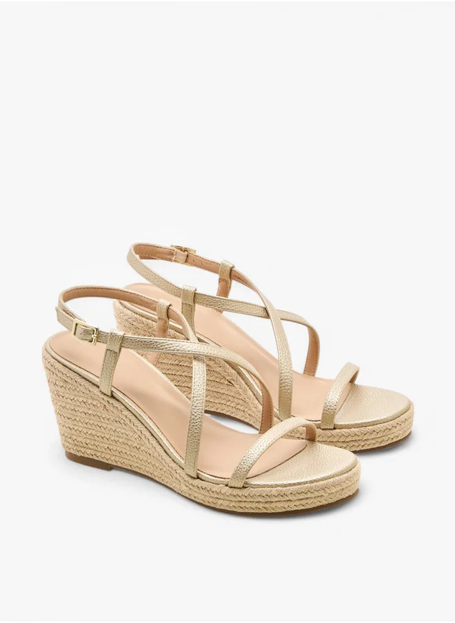 Flora Bella By Shoexpress Textured Cross-Strap Wedge Heel Sandals with Hook and Loop Closure