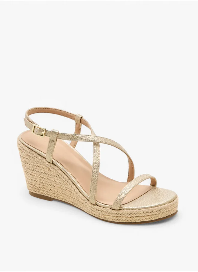 Flora Bella By Shoexpress Textured Cross-Strap Wedge Heel Sandals with Hook and Loop Closure