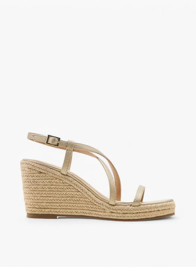 Textured Cross-Strap Wedge Heel Sandals with Hook and Loop Closure