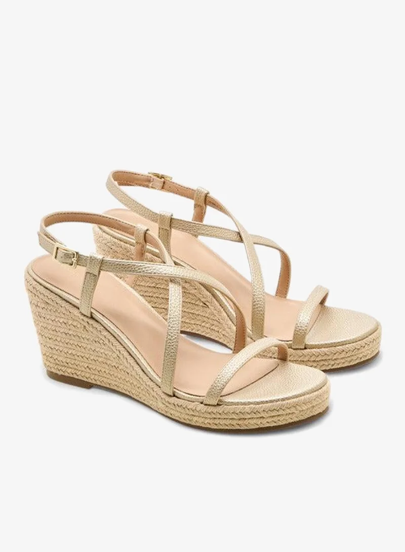 Flora Bella By Shoexpress Textured Cross Strap Wedge Heel Sandals with Buckle Closure