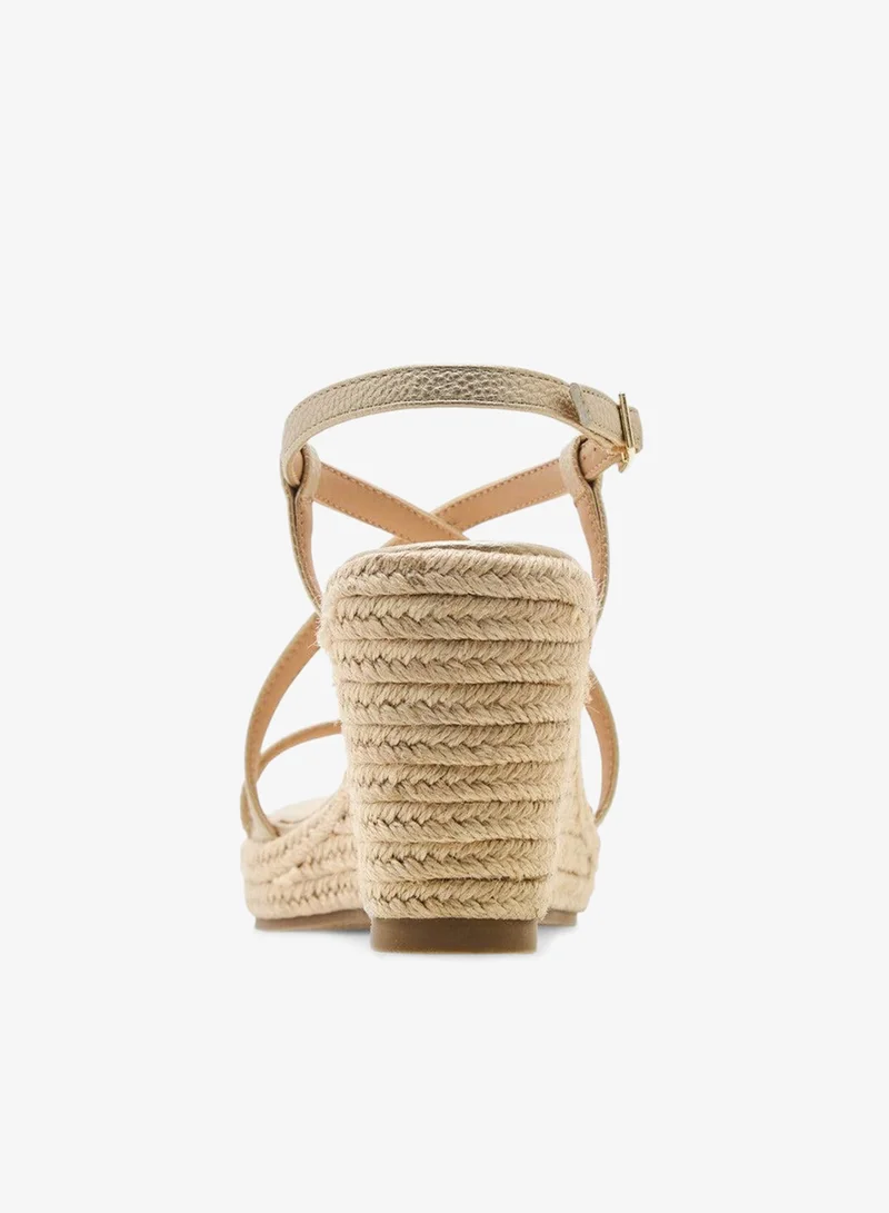 Flora Bella By Shoexpress Textured Cross Strap Wedge Heel Sandals with Buckle Closure