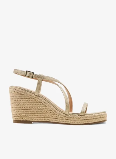 Flora Bella By Shoexpress Textured Cross Strap Wedge Heel Sandals with Buckle Closure