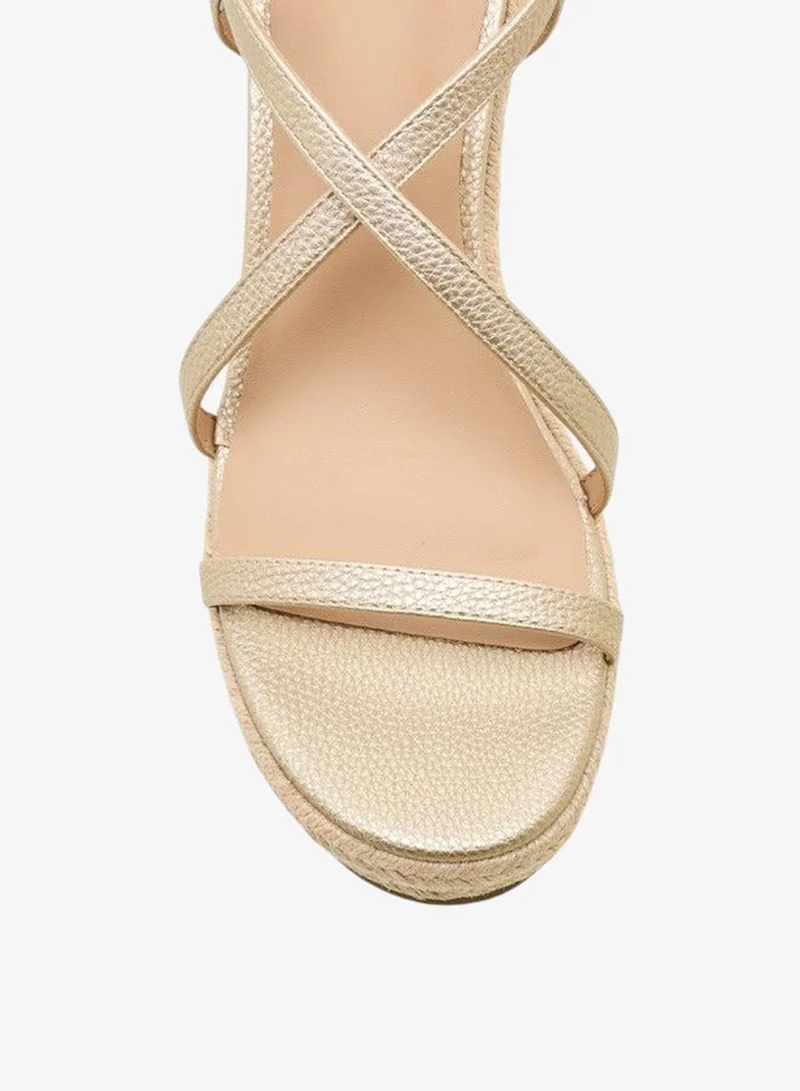 Flora Bella By Shoexpress Textured Cross Strap Wedge Heel Sandals with Buckle Closure