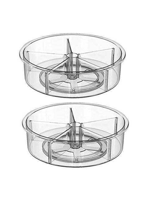Slideep Plastic Round Lazy Susan Rotating Turntable Food Storage Container for Cabinet Pantry Refrigerator Countertop Spinning Organizer for Spices Condiments Baking Supplies 12  2 Packs