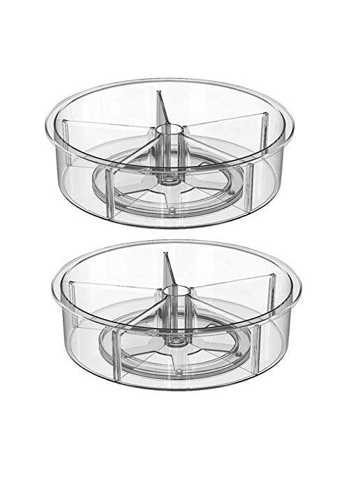 Slideep - Slideep Plastic Round Lazy Susan Rotating Turntable Food Storage Container for Cabinet Pantry Refrigerator Countertop Spinning Organizer for Spices Condiments Baking Supplies 12  2 Packs - Image 1