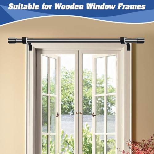 Anndason No Drilling Curtain Rod Brackets No Drill Curtain Rod Holders Curtain Rod Brackets Without Drilling Curtain Rod Hooks for 1 Inch Rod Black Color Set of 8 - Image 3