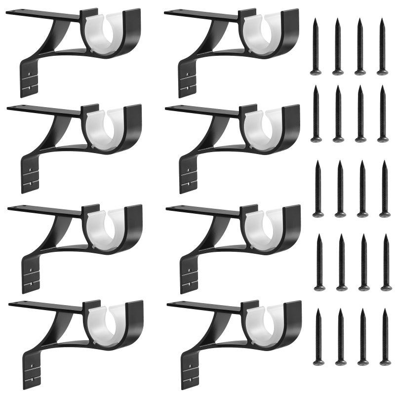 Anndason No Drilling Curtain Rod Brackets No Drill Curtain Rod Holders Curtain Rod Brackets Without Drilling Curtain Rod Hooks for 1 Inch Rod Black Color Set of 8 - Image 2