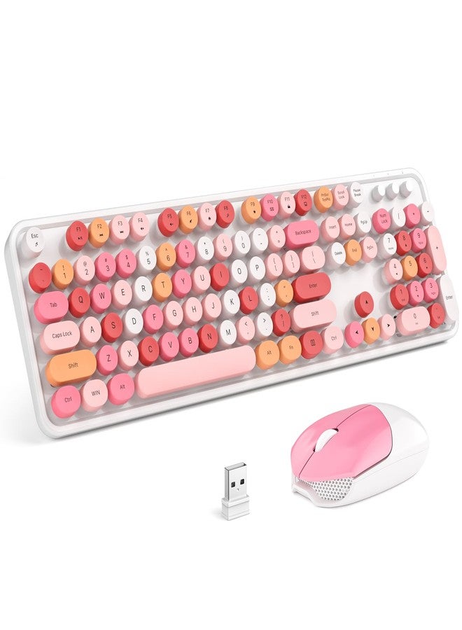 MOFII Wireless Keyboard and Mouse Combo,2.4GHz Retro Full-Size Wireless Keyboard with Number Pad and Cute Wireless Mouse for Computer PC Desktops Laptop WindowsxP/7/8/10(Milk White Colorful-B) - Image 1