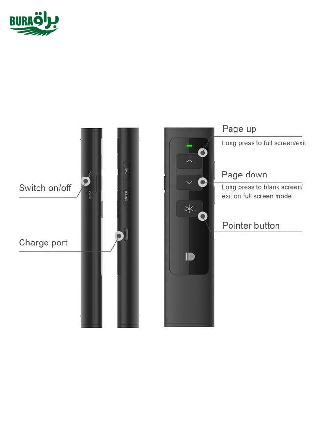 BURAQ - Doosl DSIT013 2.4GHz Rechargeable PowerPoint Presentation Remote Control Multi-functional Laser Pointer for PowerPoint / Keynote / Prezi, Control Distance: 100m(Black) - Image 1