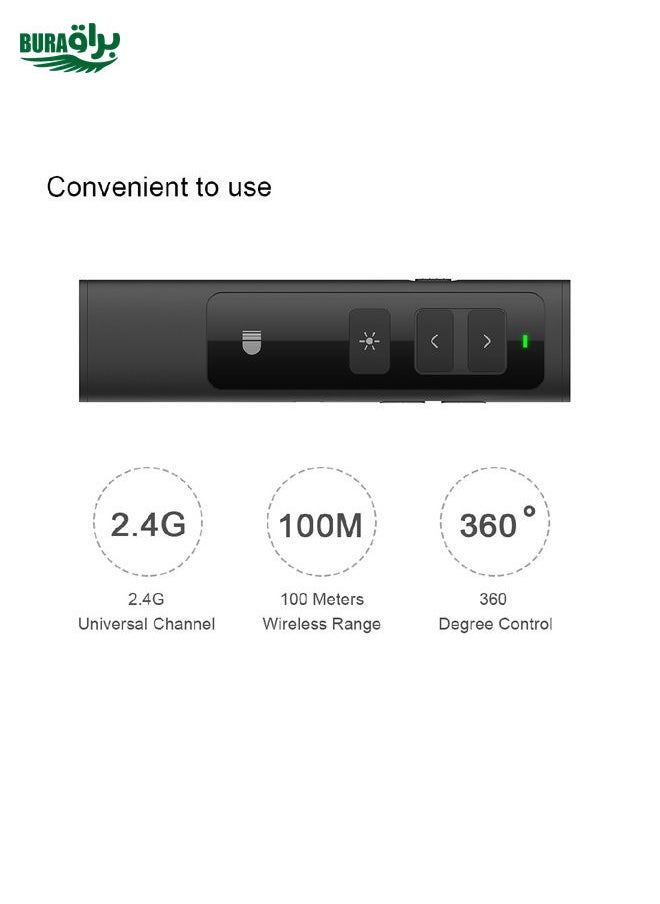 BURAQ - Doosl DSIT013 2.4GHz Rechargeable PowerPoint Presentation Remote Control Multi-functional Laser Pointer for PowerPoint / Keynote / Prezi, Control Distance: 100m(Black) - Image 1