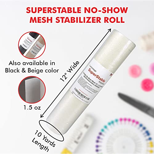 Superpunch Invisible No-Show Mesh Stabilizer, 1.5 oz Cutaway Stabilizer For Embroidery Machines-12 inch x 10 Yard Roll, SuperStable Lightweight Cut Away Machine Embroidery Backing, Made in USA (White) - Image 2