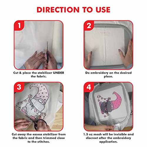 Superpunch Invisible No-Show Mesh Stabilizer, 1.5 oz Cutaway Stabilizer For Embroidery Machines-12 inch x 10 Yard Roll, SuperStable Lightweight Cut Away Machine Embroidery Backing, Made in USA (White) - Image 4