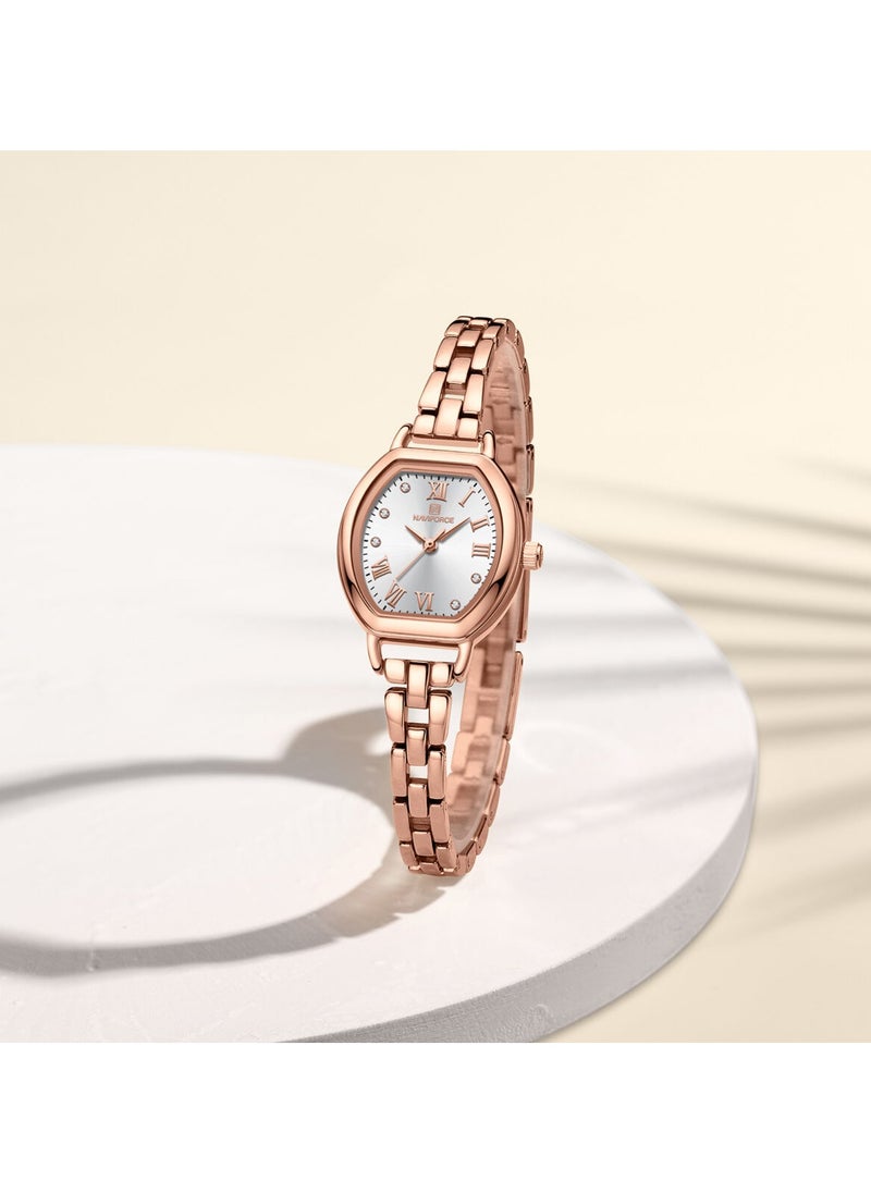 NAVIFORCE - Elegant Women's Quartz Watch Classic Tonneau-Shaped Dial with Roman Numerals Stainless Steel Bracelet Sparkling Hour Markers Fashionable Timepiece for Everyday Wear and Special Occasions - Image 1