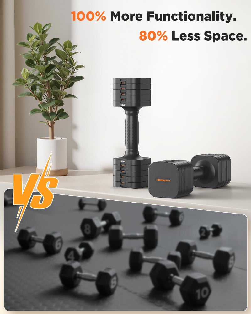 FEIERDUN 5-in-1 Adjustable Dumbbell Set of 2, 12LBS/20LBS Hand Weights for Women, 1s-Adjust Dual-Stable Dumbbell Set for Women Home Gym & Outdoor - Image 5