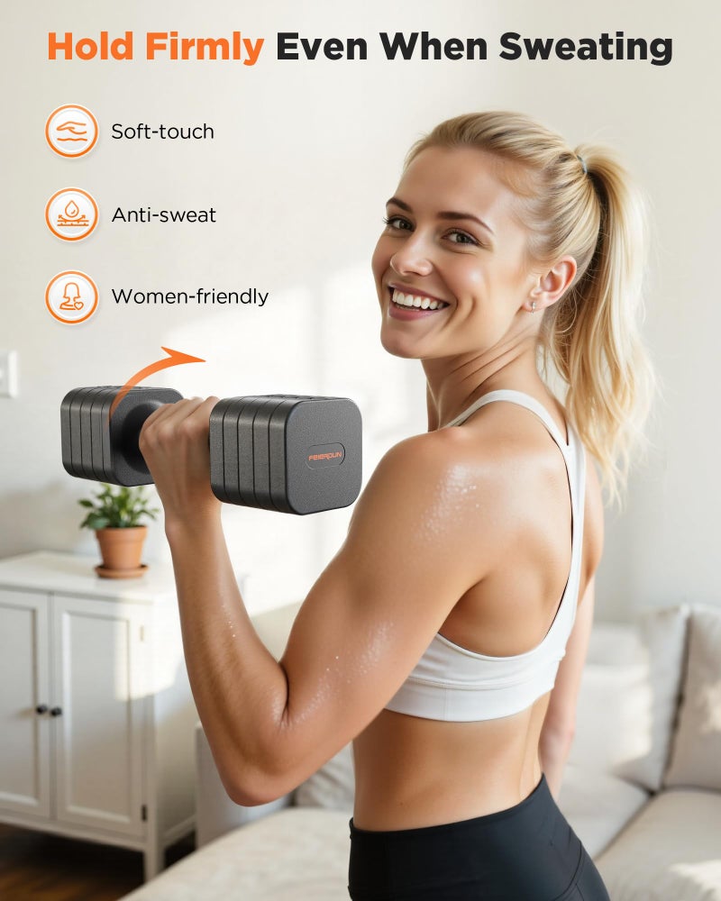 FEIERDUN 5-in-1 Adjustable Dumbbell Set of 2, 12LBS/20LBS Hand Weights for Women, 1s-Adjust Dual-Stable Dumbbell Set for Women Home Gym & Outdoor - Image 4