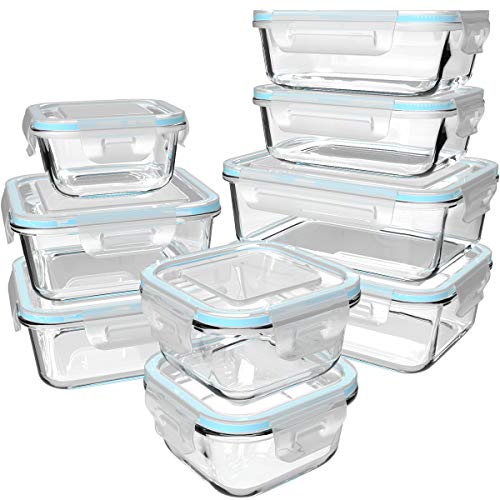 S SALIENT 18 Piece Glass Food Storage Containers with Lids, Glass Meal Prep Containers, food storage Containers for Food Storage with Lids, BPA Free & Leak Proof (9 lids & 9 Containers) - Image 1