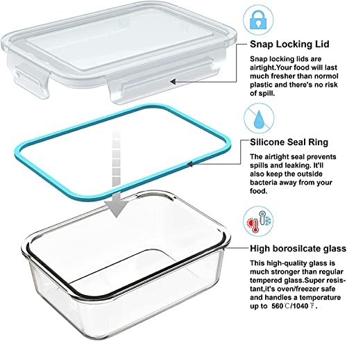 S SALIENT 18 Piece Glass Food Storage Containers with Lids, Glass Meal Prep Containers, food storage Containers for Food Storage with Lids, BPA Free & Leak Proof (9 lids & 9 Containers) - Image 4