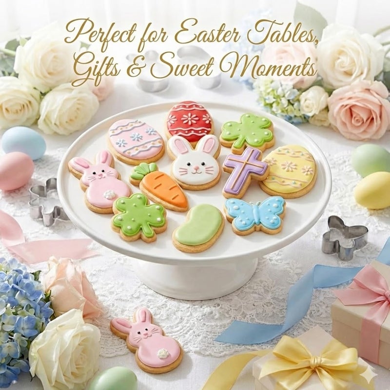 LUBTOSMN 9-Piece Mini Easter Cookie Cutter Set, Shamrock, Bunny, Egg, Carrot, Flower, Butterfly and Bean Shapes - Dishwasher Safe Stainless Steel Molds for Spring Easter and St. Patrick's Day Decor - Image 3