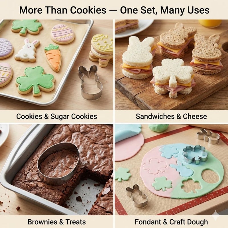 LUBTOSMN 9-Piece Mini Easter Cookie Cutter Set, Shamrock, Bunny, Egg, Carrot, Flower, Butterfly and Bean Shapes - Dishwasher Safe Stainless Steel Molds for Spring Easter and St. Patrick's Day Decor - Image 5