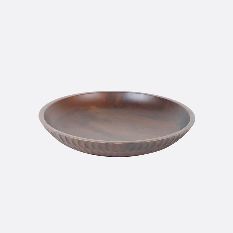 Brick Brown Premium HandCarved Solid Wood Carved Crust Flat Bowl  Fruit Basket  Dining Accessories  Pasta Platter 12x12x2 Brown  - Image 1