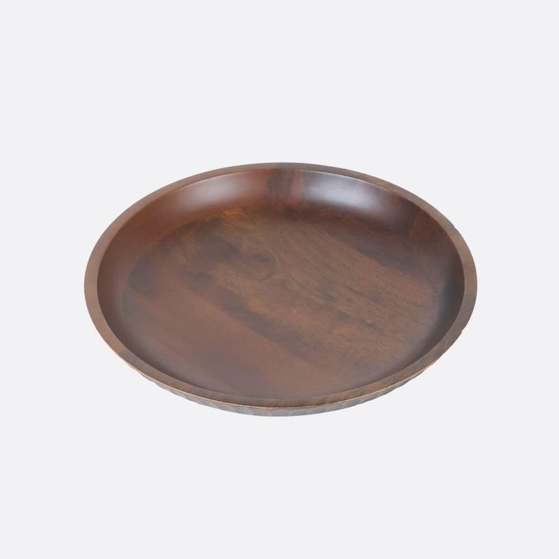 Brick Brown Premium HandCarved Solid Wood Carved Crust Flat Bowl  Fruit Basket  Dining Accessories  Pasta Platter 12x12x2 Brown  - Image 3